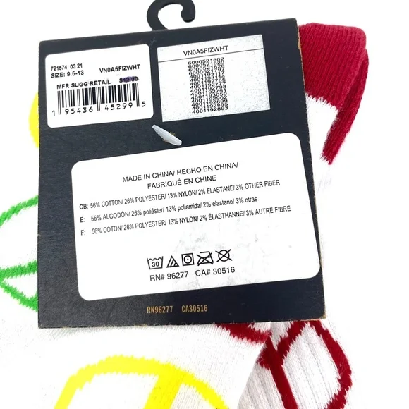 VANS Tyson Peterson Socks 1 Pair White Size 9.5 - 13 Men’s VN0A5FIZWHT - Picture 4 of 4